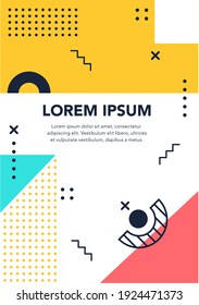 Formas de memphis dotadas y figuras, diseño de negocio de promoción geométrica artística, folleto de afiches moderno para publicidad, ilustración vectorial