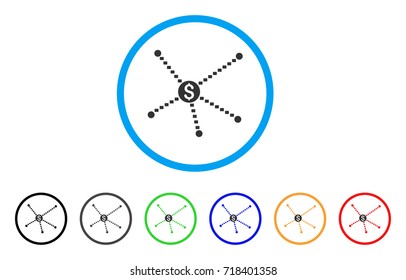 Dotted Financial Links rounded icon. Style is a flat dotted financial links grey symbol inside light blue circle with black, gray, green, blue, red, orange color versions.