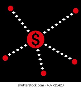 Dotted Financial Links vector toolbar icon. Style is bicolor flat icon symbol, red and white colors, black background, rhombus dots.