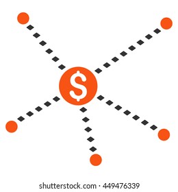 Dotted Financial Links vector toolbar icon. Style is bicolor flat icon symbol, orange and gray colors, white background, rhombus dots.