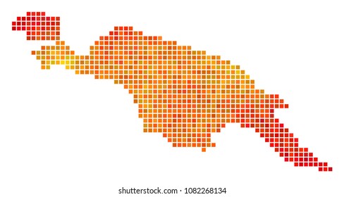 Dotted fire New Guinea Division Map. Vector geographic map in orange color tints on a white background. Vector concept of New Guinea Division Map constructed of square points.