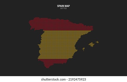 Dotted Flag Map of Spain. Dotted map vector illustration isolated on dark background