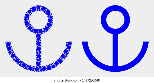 Dotted and flat anchor icons. Vector mosaic of anchor designed of scattered small rectangles and round elements.