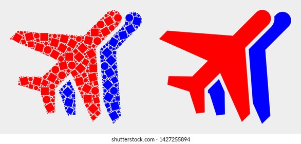Dotted and flat aviation icons. Vector mosaic of aviation composed of scattered square elements and round elements.
