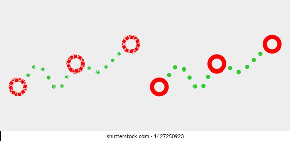 Dotted and flat dotted chart icons. Vector mosaic of dotted chart constructed of random rectangle elements and spheric elements.