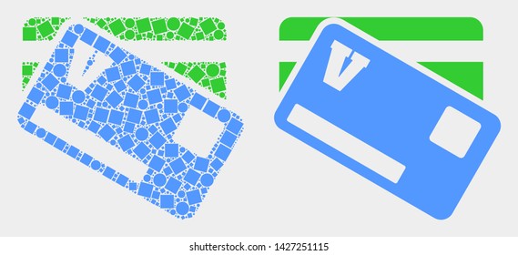 Dotted and flat credit cards icons. Vector mosaic of credit cards constructed of random dots and spheric dots.