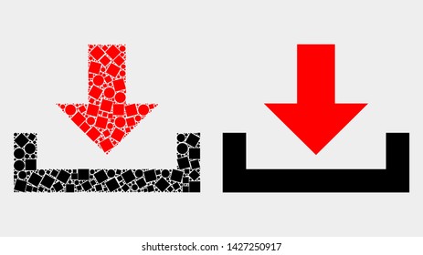 Dotted and flat download icons. Vector mosaic of download designed of irregular square dots and circle elements.