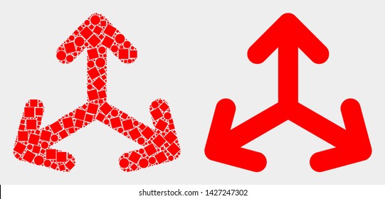 Dotted and flat expand arrows icons. Vector mosaic of expand arrows formed of irregular rectangle elements and round items.