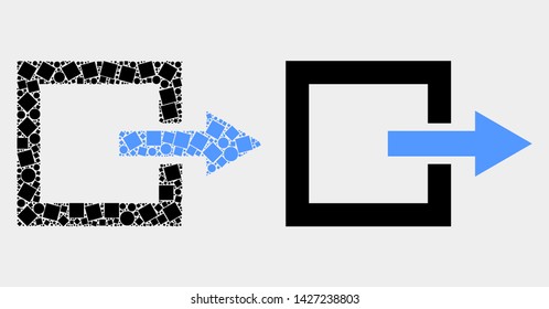 Dotted and flat log out icons. Vector mosaic of log out constructed of irregular rectangle elements and spheric pixels.