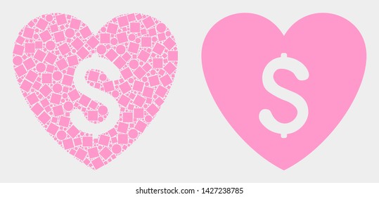 Dotted and flat love price icons. Vector mosaic of love price formed of random dots and round dots.