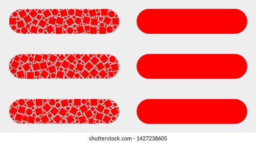 Dotted and flat menu list icons. Vector mosaic of menu list constructed of scattered square dots and circle dots.