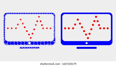 Dotted and flat online dotted chart icons. Vector mosaic of online dotted chart formed of scattered rectangle elements and spheric elements.