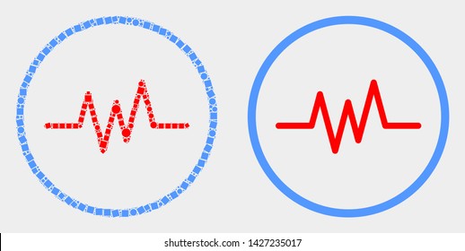 Dotted and flat pulse signal icons. Vector mosaic of pulse signal formed of random dots and round pixels.
