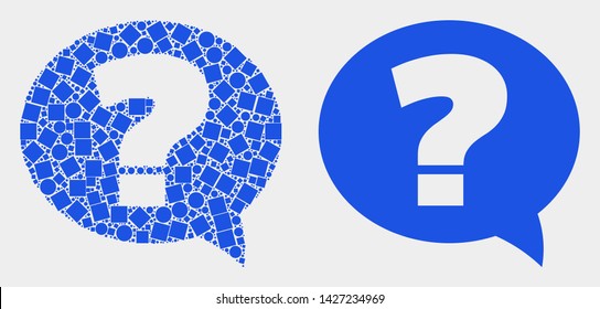 Dotted and flat question icons. Vector mosaic of question organized of irregular dots and circle dots.