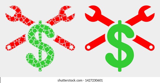 Dotted and flat repair price icons. Vector mosaic of repair price composed of randomized small rectangles and round pixels.