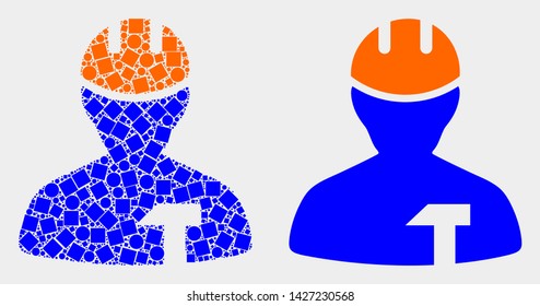 Dotted and flat repairman icons. Vector mosaic of repairman organized of scattered rectangle elements and round elements.