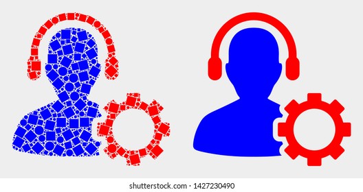 Dotted and flat service call center icons. Vector mosaic of service call center designed of randomized dots and circle elements.