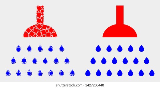 Dotted and flat shower icons. Vector mosaic of shower combined of irregular dots and round elements.