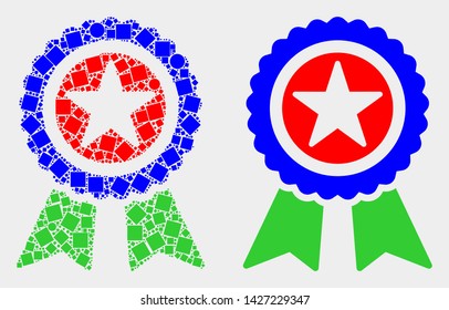 Dotted and flat star award icons. Vector mosaic of star award composed of irregular dots and round dots.