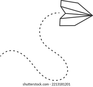 Dotted flight trace of paper plane. Toy air trip