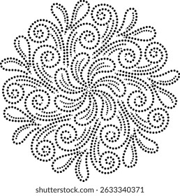 Dotted Floral Mandala Pattern with Rotating and Swirling Center, Polka dot floral Embroidery, cushion or curtain pattern, Hand drawn Flowers in dotted flat style, Vintage floral vector illustration