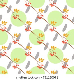 Dotted floral seamless pattern with dog-roses berries on a white background. Botanical vector swatch.