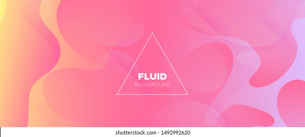 Dotted Flow Background. Rainbow Abstract Liquid. Trendy Dynamic Wallpaper. Vector Brochure. Fluid Background. Pink 3d Liquid Shape. Modern Geometric Poster. Graphic Banner. Fluid Illustration.