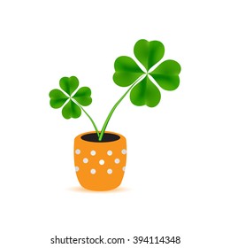 dotted flower pot with cloverleaf plant icon eps10