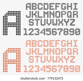 dotted font in retro style, rounded and pixeled alphabet