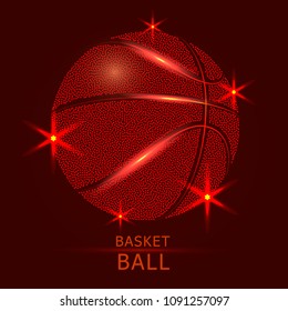 Dotted form a basket ball on a dark red background. Vector illustration.