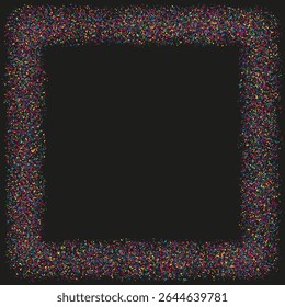 Borda de quadro pontilhada. Borda manchada escura. Contorno de partícula vetorial. Limite quadrado texturizado.