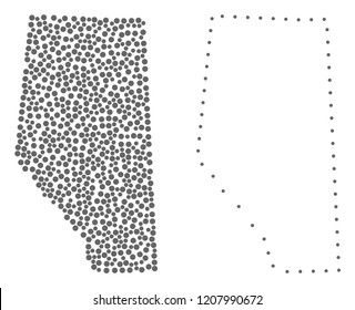 Dotted and Frame map of Alberta Province composed with dots. Vector gray abstraction of map of Alberta Province. Connect the dots educational geographic drawing for map of Alberta Province.