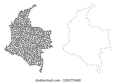 Dotted and Frame map of Colombia designed with dots. Vector grey abstraction of map of Colombia. Connect the dots educational geographic drawing for map of Colombia.