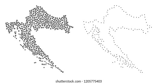 Dotted and Frame map of Croatia composed with dots. Vector grey abstraction of map of Croatia. Connect the dots educational geographic drawing for map of Croatia.