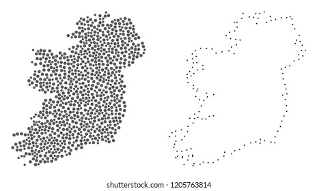 Mapa de dibujos y cuadros de la isla de Irlanda compuesto por puntos. Extracción gris vectorial del mapa de la Isla de Irlanda. Conecte los puntos de dibujo geográfico educativo para el mapa de la isla de Irlanda.