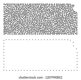 Dotted and Frame map of Kansas State composed with dots. Vector gray abstraction of map of Kansas State. Connect the dots educational geographic drawing for map of Kansas State.