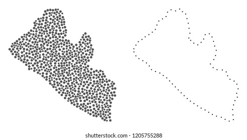 Dotted and Frame map of Liberia composed with dots. Vector grey abstraction of map of Liberia. Connect the dots educational geographic drawing for map of Liberia.