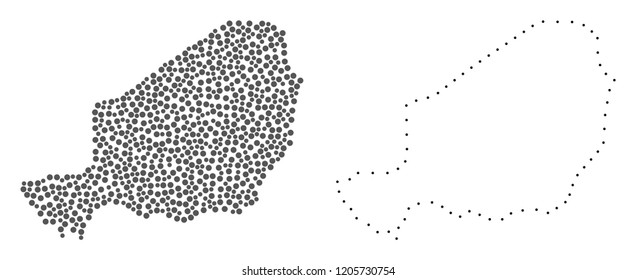 Dotted and Frame map of Niger formed with dots. Vector gray abstraction of map of Niger. Connect the dots educational geographic drawing for map of Niger.