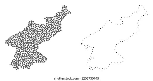 Dotted and Frame map of North Korea formed with dots. Vector grey abstraction of map of North Korea. Connect the dots educational geographic drawing for map of North Korea.