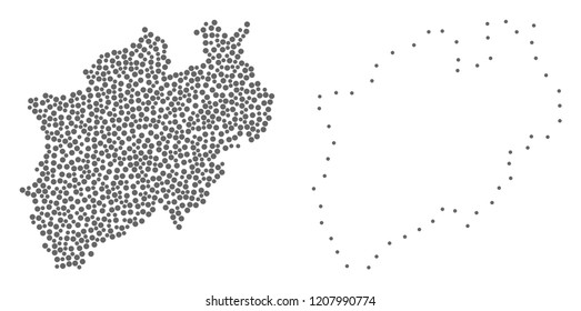 Dotted and Frame map of North Rhine-Westphalia State designed with dots. Vector gray abstraction of map of North Rhine-Westphalia State.