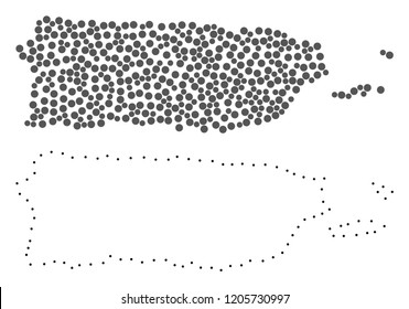 Dotted and Frame map of Puerto Rico designed with dots. Vector grey abstraction of map of Puerto Rico. Connect the dots educational geographic drawing for map of Puerto Rico.
