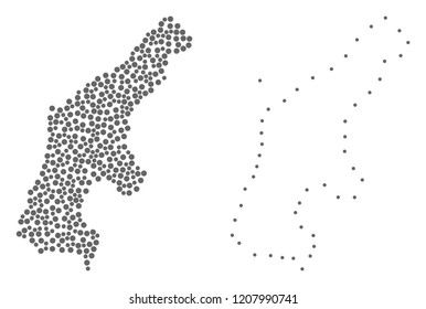 Dotted and Frame map of Saipan Island formed with dots. Vector gray abstraction of map of Saipan Island. Connect the dots educational geographic drawing for map of Saipan Island.