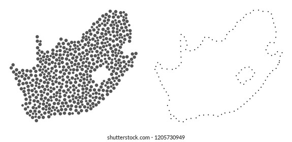 Dotted and Frame map of South African Republic designed with dots. Vector gray abstraction of map of South African Republic.