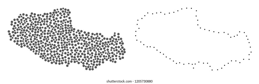 Dotted and Frame map of Tibet Chinese territory formed with dots. Vector grey abstraction of map of Tibet Chinese territory.