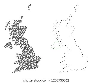 Dotted and Frame map of United Kingdom designed with dots. Vector gray abstraction of map of United Kingdom. Connect the dots educational geographic drawing for map of United Kingdom.
