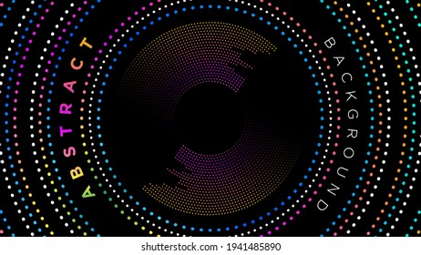 Marco punteado de círculos multicolor sobre una ilustración vectorial de fondo negro.