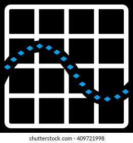 Dotted Function Chart vector toolbar icon. Style is bicolor flat icon symbol, blue and white colors, black background, rhombus dots.