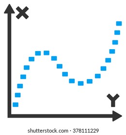 Dotted Function Graph vector icon. Style is bicolor flat symbol, blue and gray colors, dots are rounded rectangles, white background.