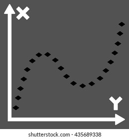 Dotted Function Graph vector toolbar icon. Style is bicolor flat icon symbol, black and white colors, gray background, rhombus dots.