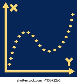 Dotted Function Graph vector toolbar icon. Style is flat icon symbol, yellow color, blue background, rhombus dots.
